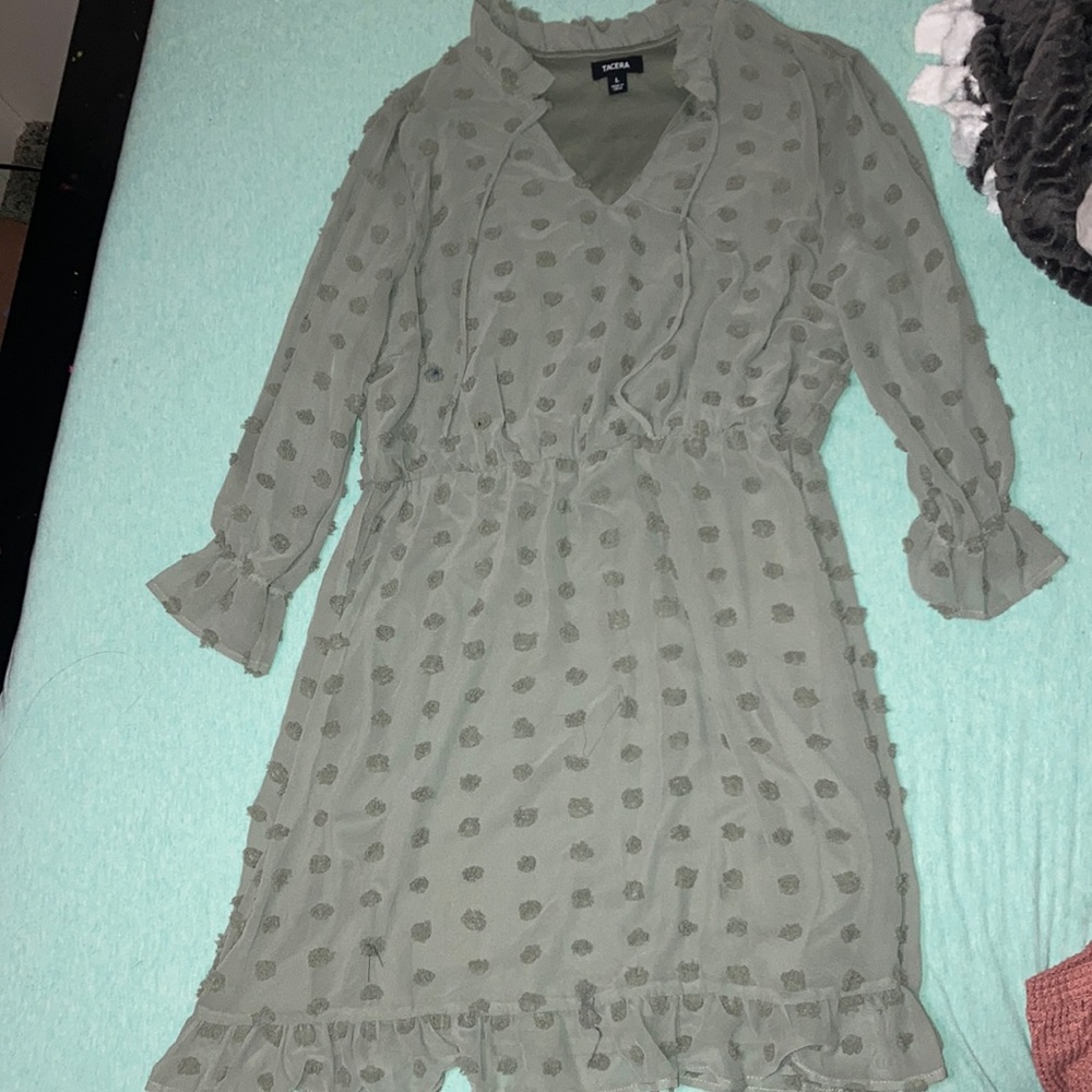 Tacera green long sleeve dress L